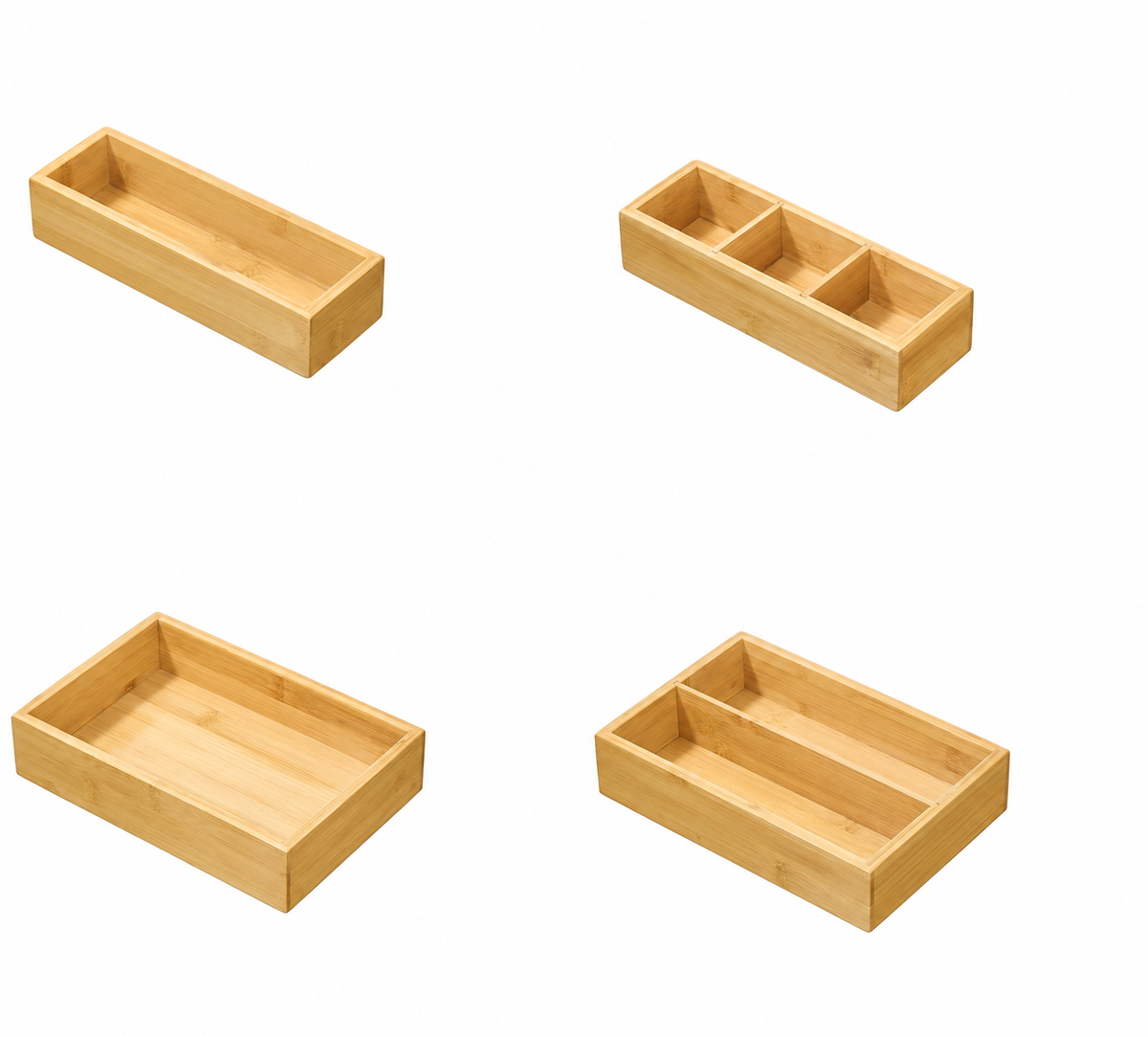 Seven-Piece Bamboo Drawer Organizer Tray Set with Removable Dividers - view 2