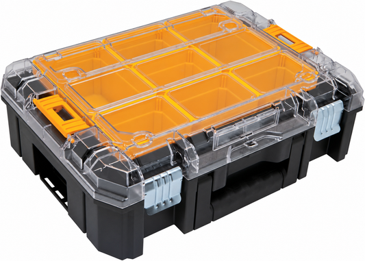 7-Compartment Stackable Small Parts Organizer with Clear Lid