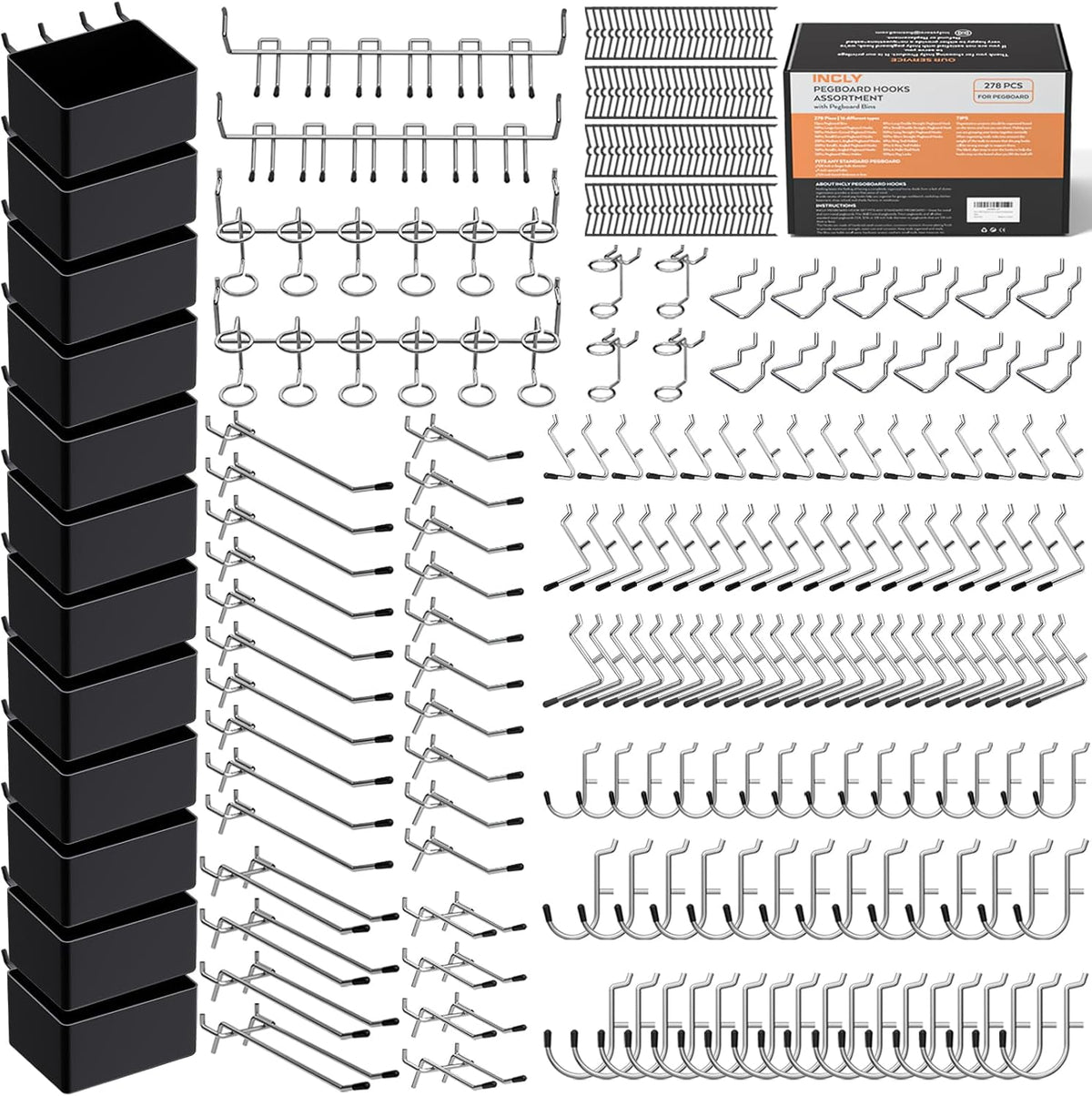 Pegboard Hook and Storage Bin Organizer Kit