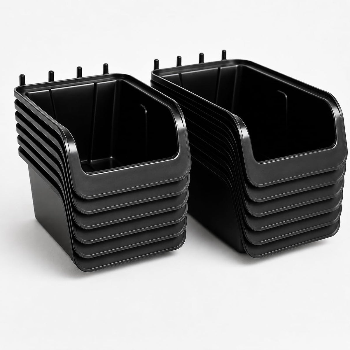 12-Piece Black Pegboard Storage Bin Set in Two Sizes