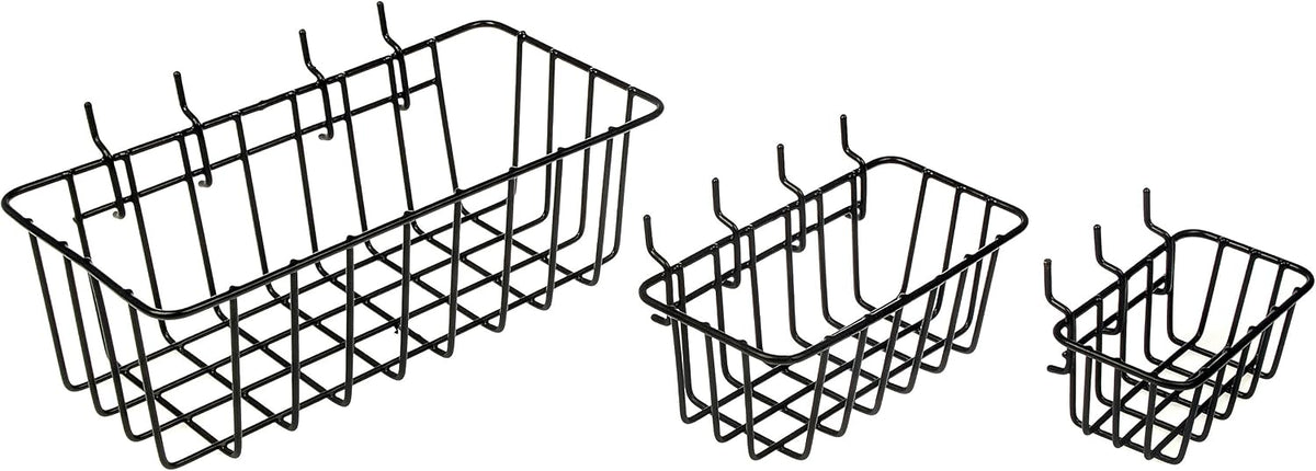 Three-Size Coated Steel Pegboard Wire Basket Set