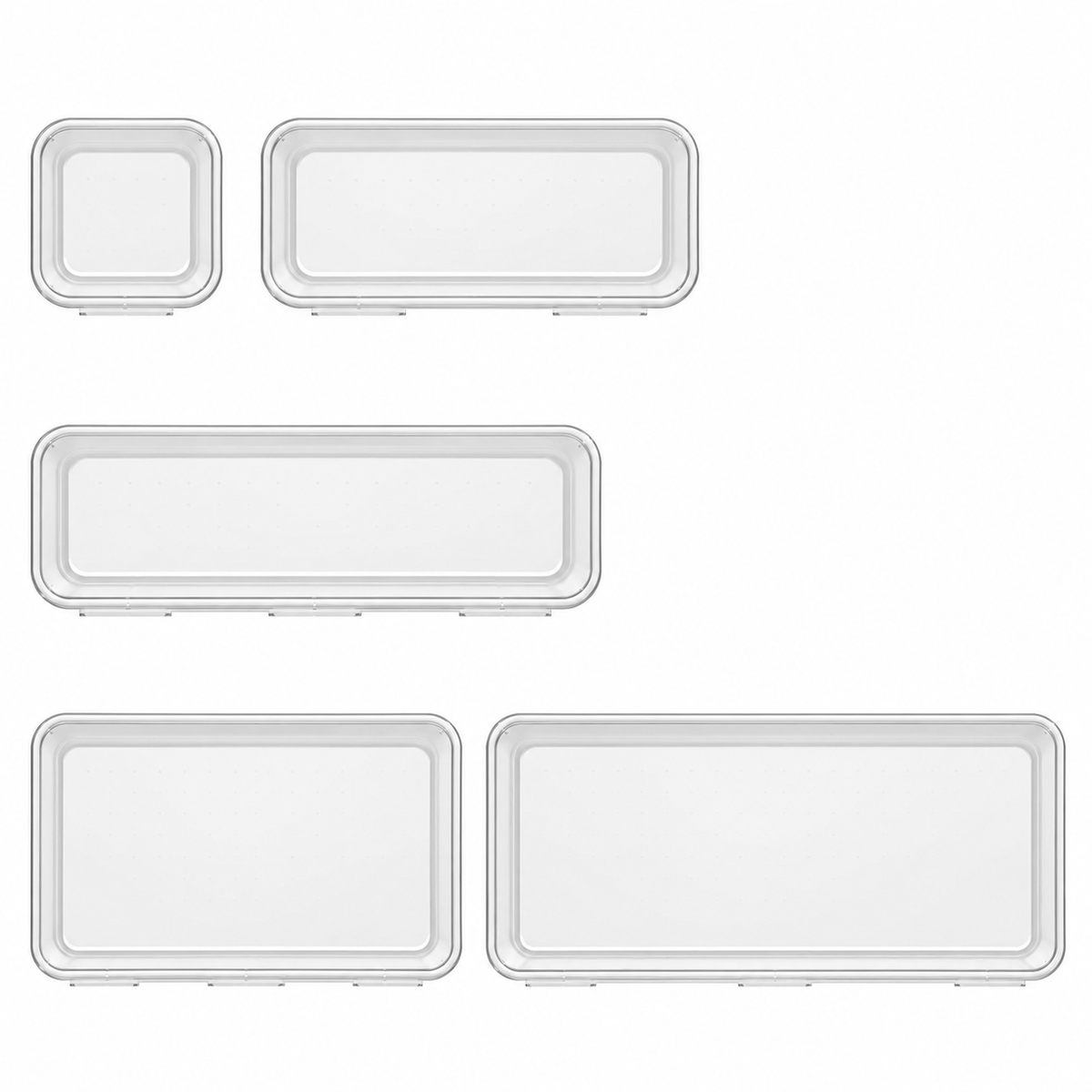 28-Piece Clear Connectable Drawer Organizer Tray Set in Five Sizes