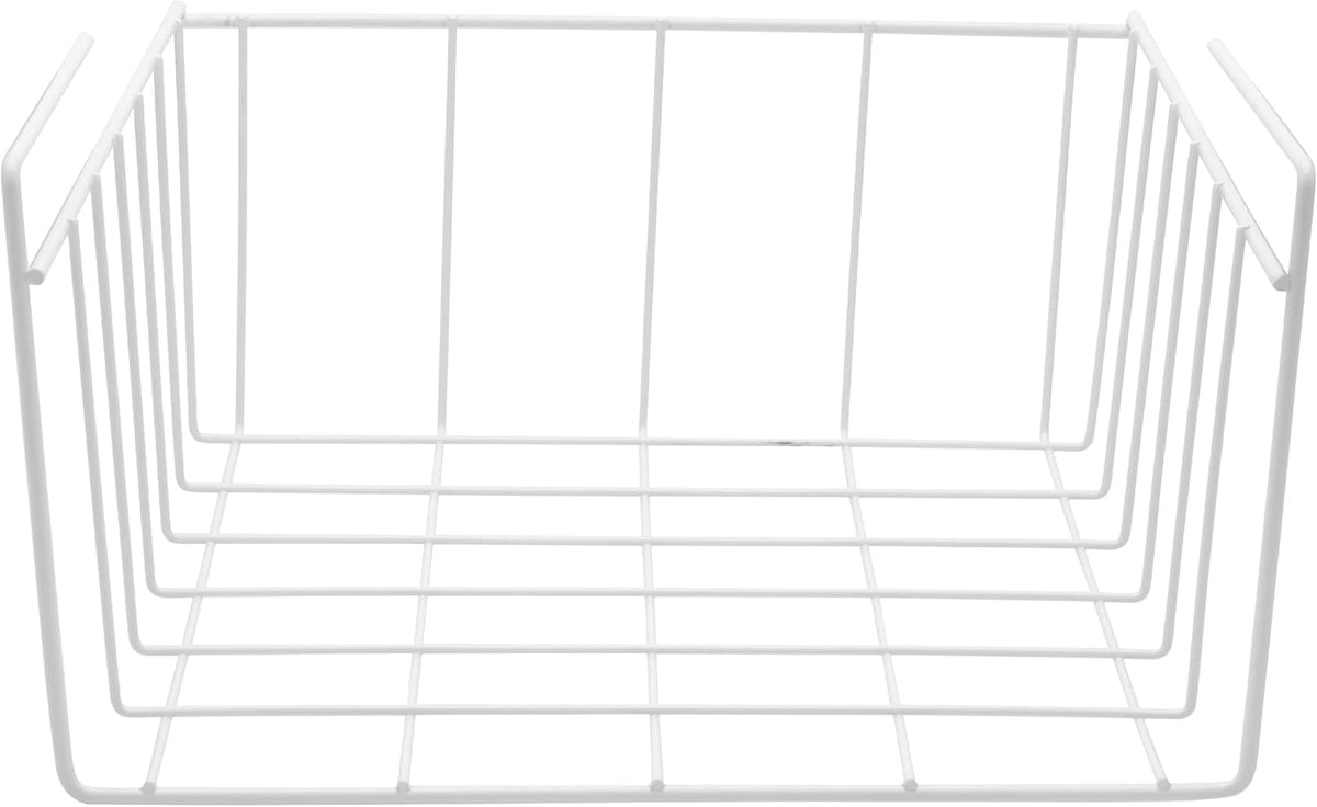 White Steel Slide-On Under-Shelf Wire Storage Basket