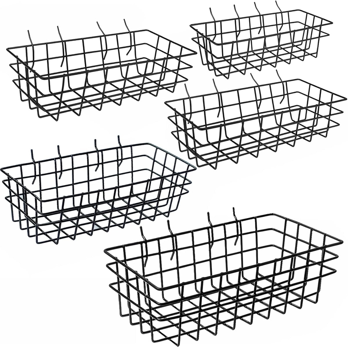Five-Size Black Steel Pegboard Storage Basket Set