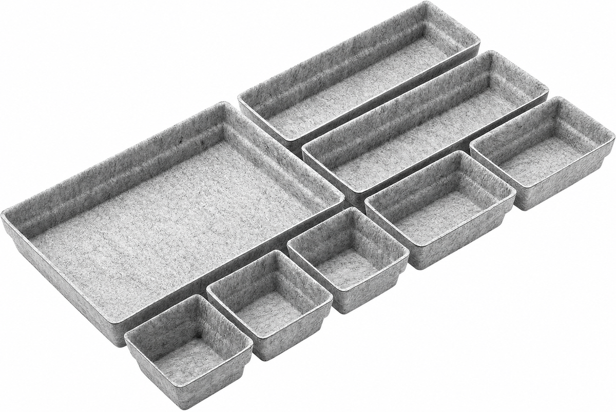 Eight-Piece Grey Felt Drawer Organizer Tray Set in Four Sizes