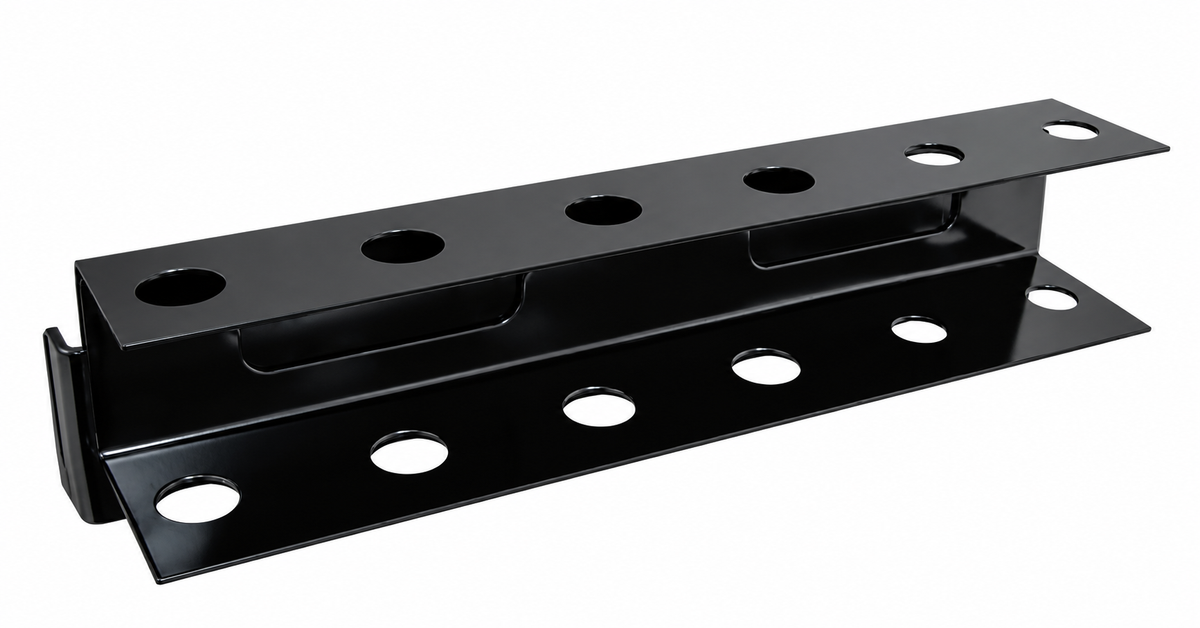 Black Steel Six-Tool Holder for Slotted Pegboard