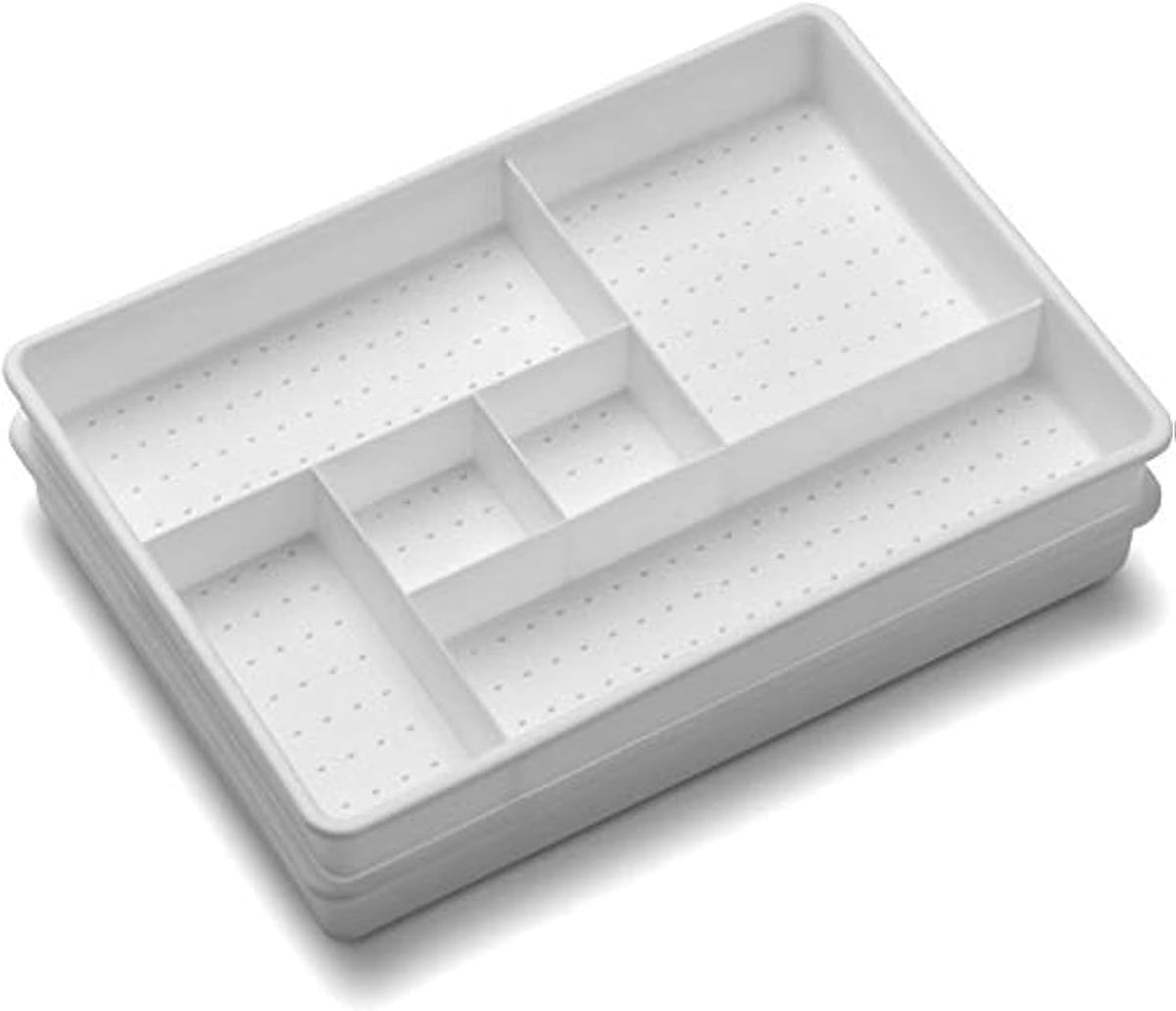 Two White Six-Compartment Plastic Drawer Organizer Trays - view 2