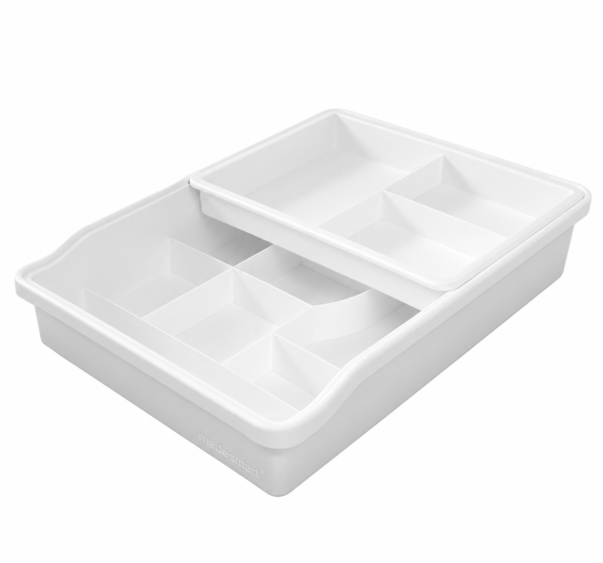 White Plastic Drawer Organizer with Sliding Top Tray