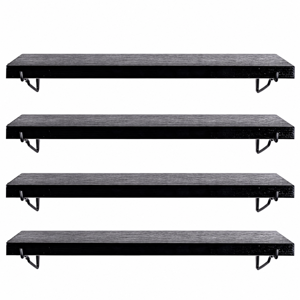 Four Black Wooden Pegboard Shelves with Steel Brackets