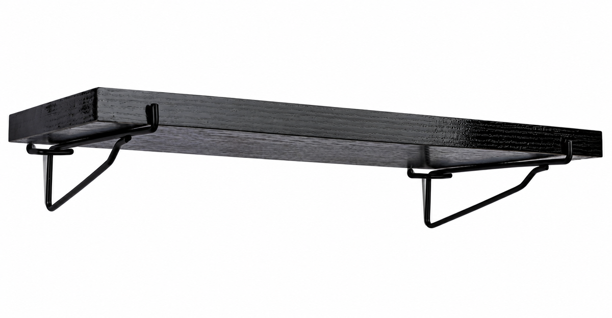 Four Black Wooden Pegboard Shelves with Steel Brackets - view 2