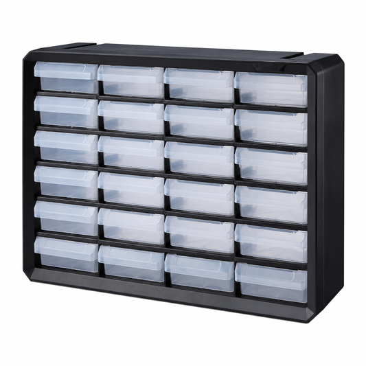 Black 24-Drawer Plastic Small Parts Storage Cabinet with Dividers