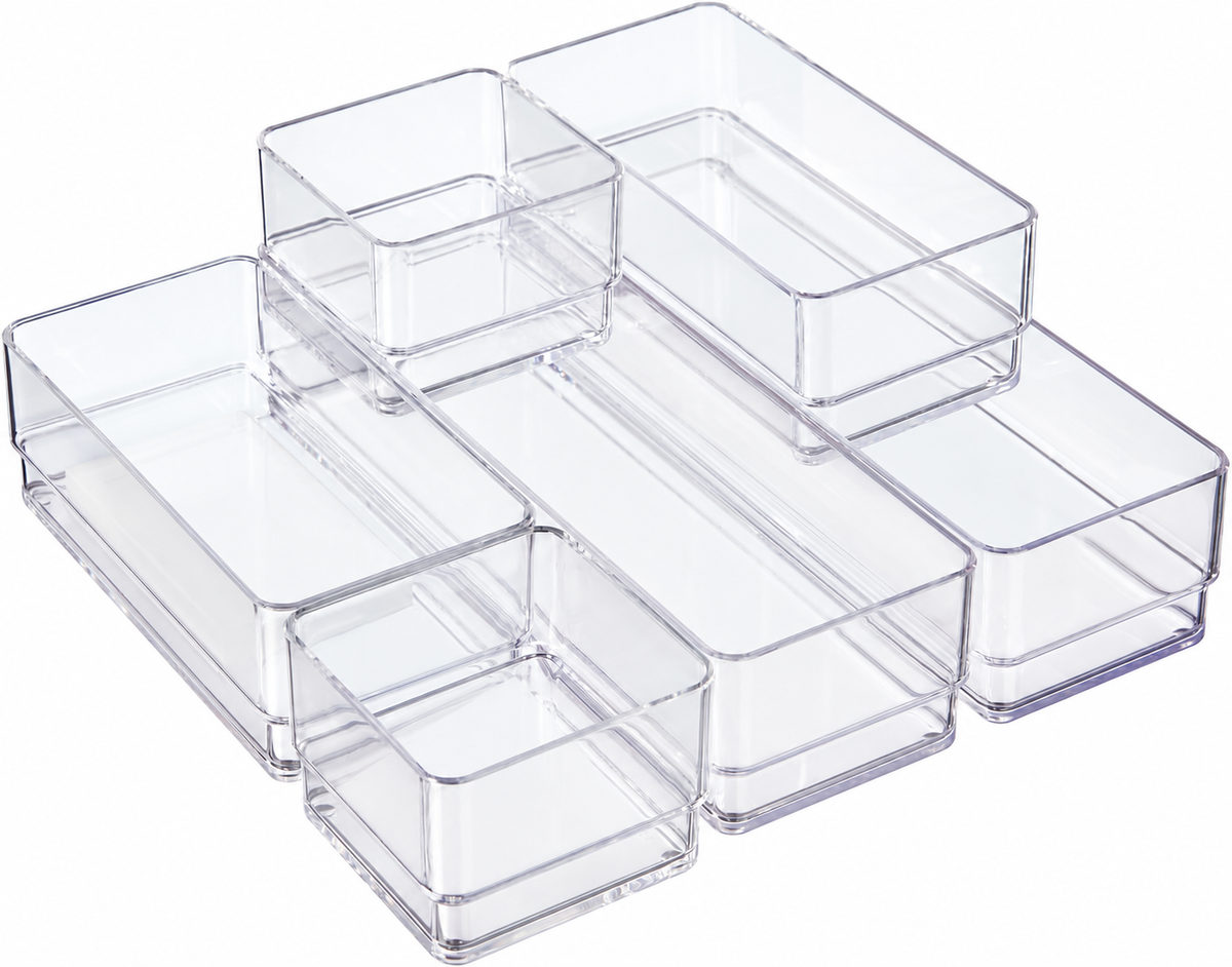 6-Piece Clear Stackable Drawer Organizer Tray Set