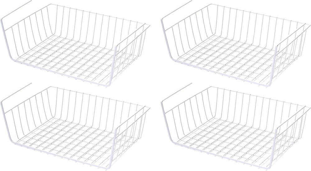 Four White Metal Slide-On Under-Shelf Storage Baskets