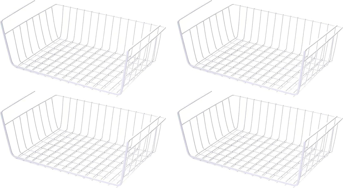 Four White Metal Slide-On Under-Shelf Storage Baskets