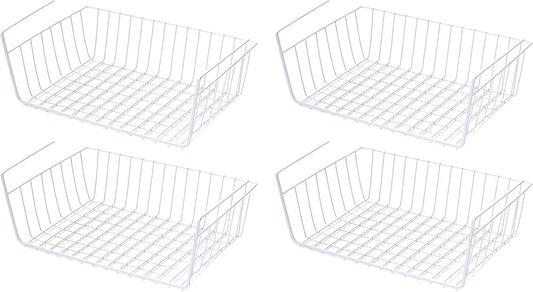 Four White Metal Slide-On Under-Shelf Storage Baskets